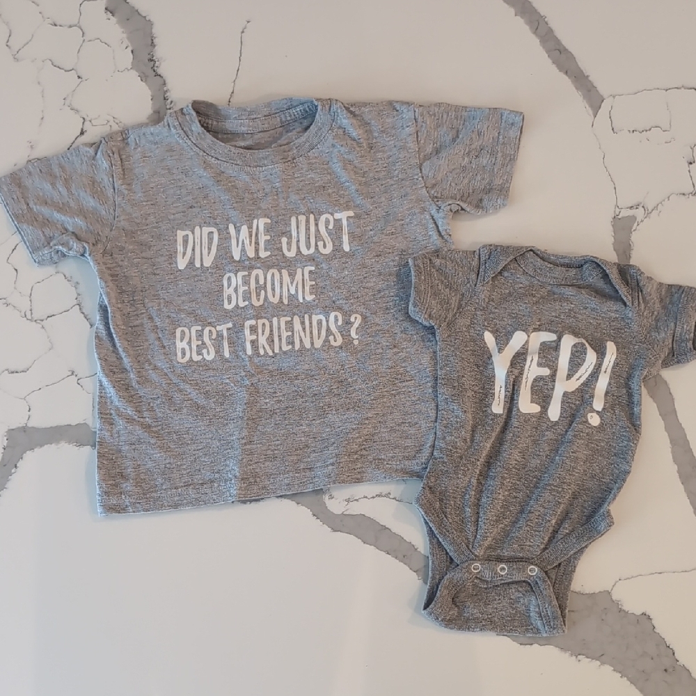 Newborn Onesie & Sibling 2T T-shirt Matching "Best Friends" Tops In Gray